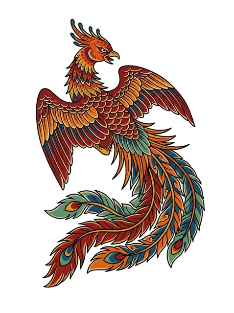 irezumi Phoenix tattoo design, in colour