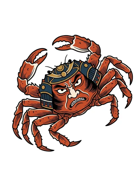 Tattoo-Vorlage mit einem Samurai und dem Sternzeichen Krebs, Stil: japanisch, in Farbe
