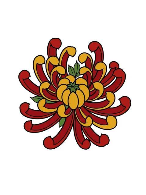 Color Japanese chrysanthemum and flower tattoo design