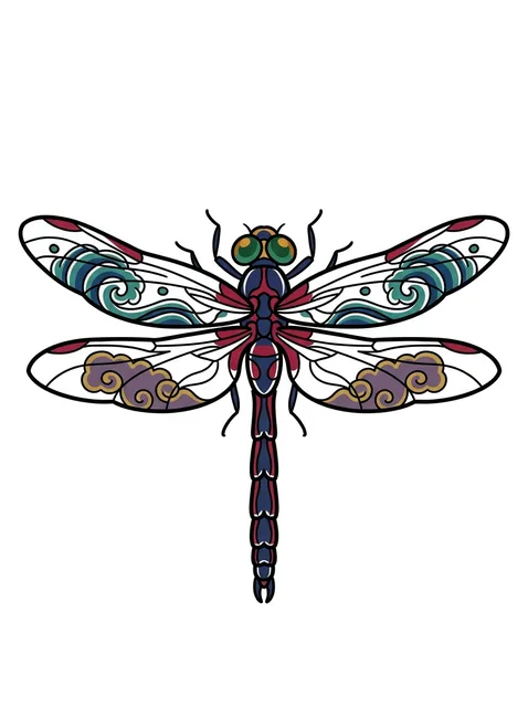 Color Japanese dragonfly tattoo design