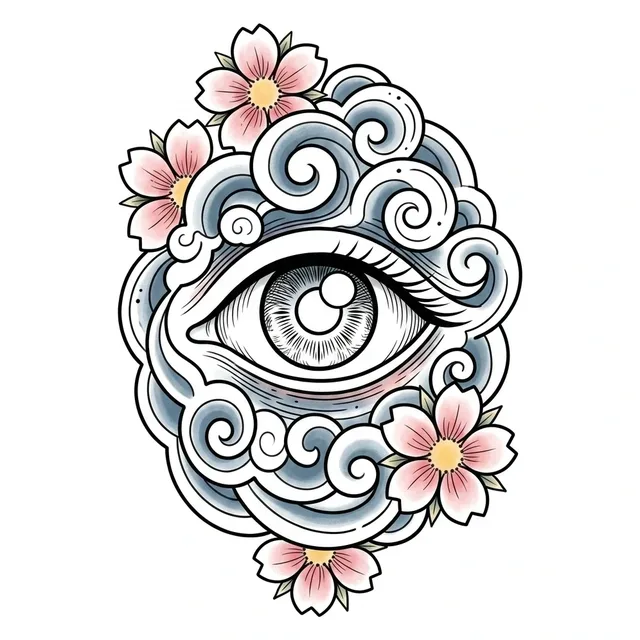 Japanese Eye tattoo design, in colour