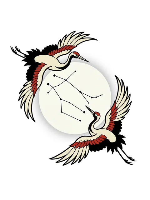 Color Japanese gemini and constellation tattoo design