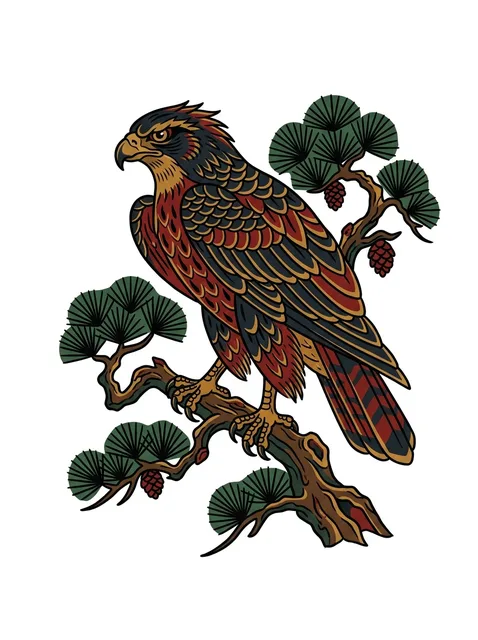 Color Japanese hawk tattoo design