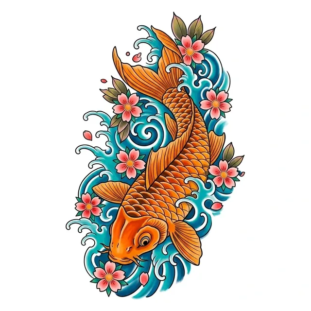 Color Japanese koi and cherry blossom tattoo design