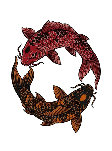 Color Japanese fish and koi tattoo design