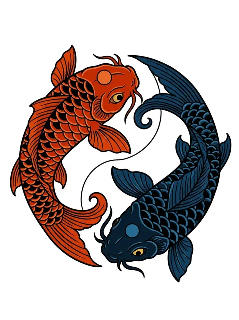 Color Japanese koi and yin yang tattoo design