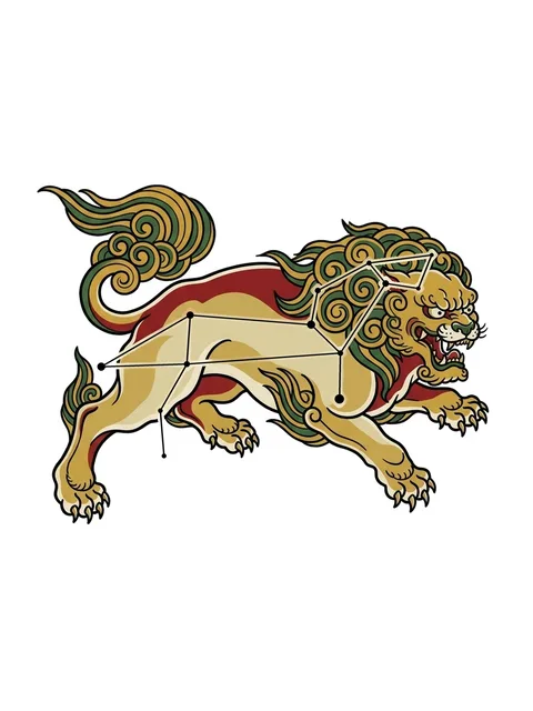 Color Japanese leo and lion tattoo design