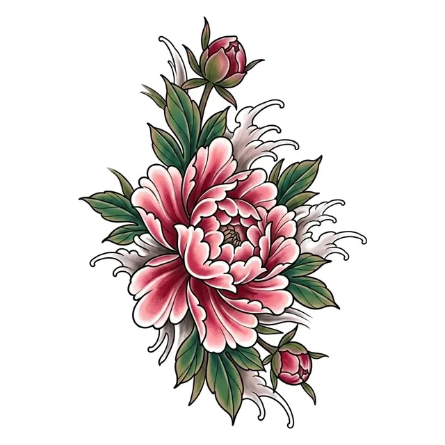 Color Japanese peony and flower tattoo design