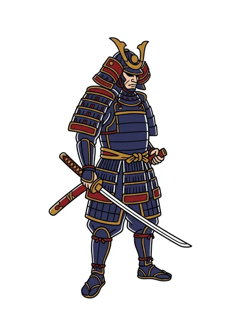 Color Japanese samurai and sword tattoo design