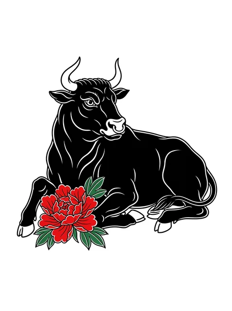 Tattoo-Vorlage mit einem Stier und dem Sternzeichen Stier, Stil: japanisch, in Farbe