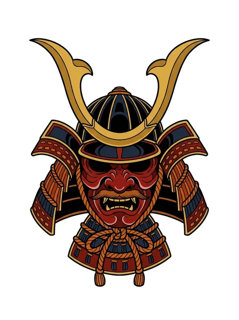 Color Japanese warrior and samurai tattoo design