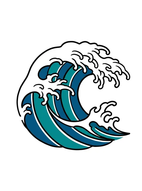 Color Japanese wave tattoo design