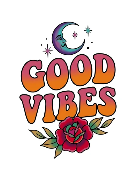 Color lettering lettering and moon tattoo design