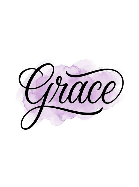 Color lettering lettering tattoo design: a long swash from the G and a looping tail under the word