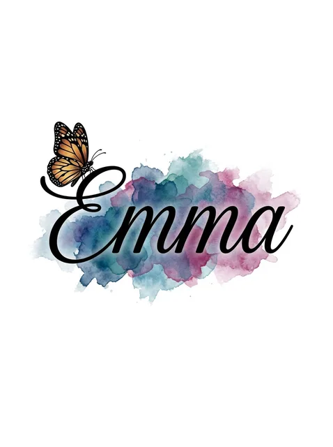 Color lettering name and butterfly tattoo design
