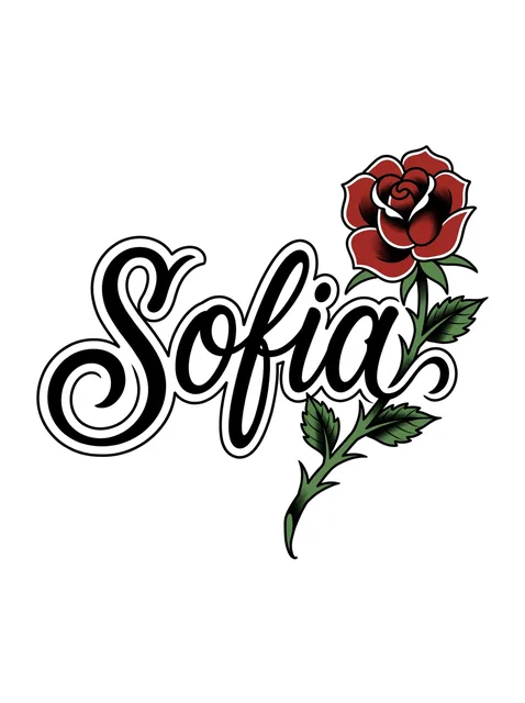 Color lettering name and rose tattoo design