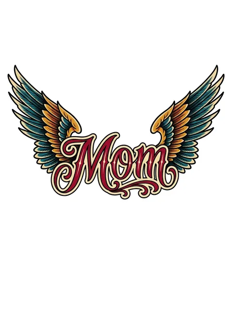 Color lettering rip and angel wings tattoo design