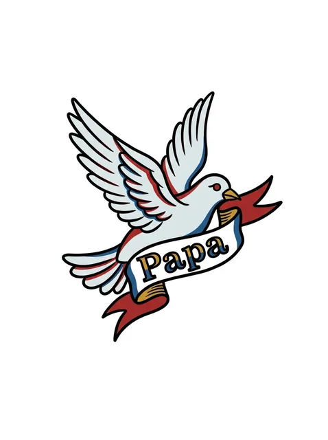 Color lettering rip and bird tattoo design