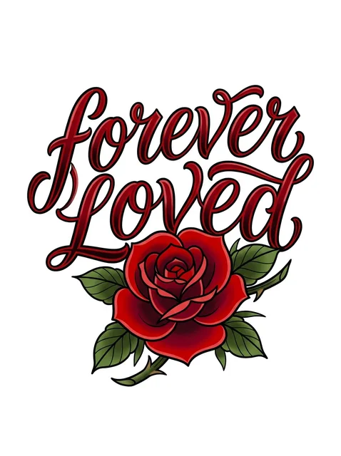 Color lettering rip and rose tattoo design