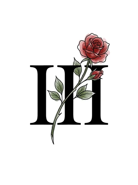 Color lettering roman numerals and rose tattoo design