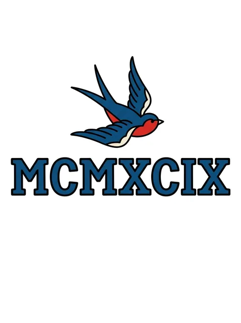 Color lettering roman numerals and swallow tattoo design