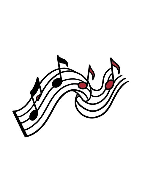 Color linework music note tattoo design, outline stencil