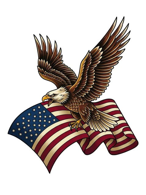 Color neo traditional american flag and eagle tattoo design