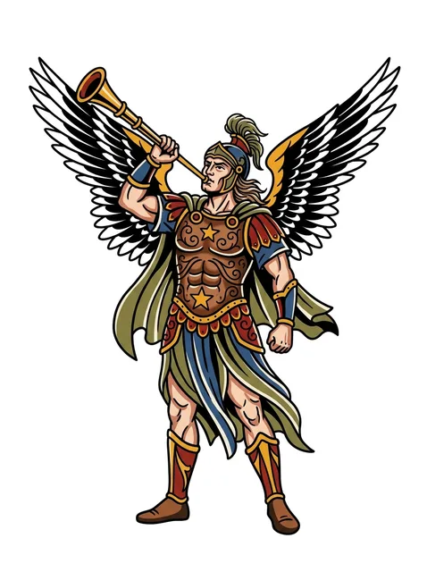 Color neo traditional archangel and angel tattoo design