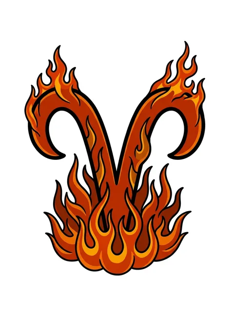 Color neo traditional aries and fire tattoo design
