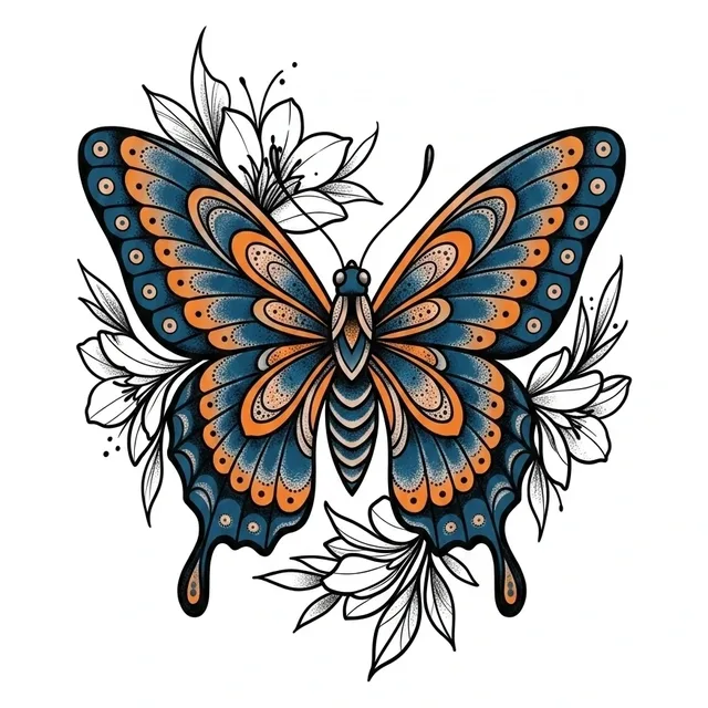 neo traditional Butterfly tattoo design, in colour
