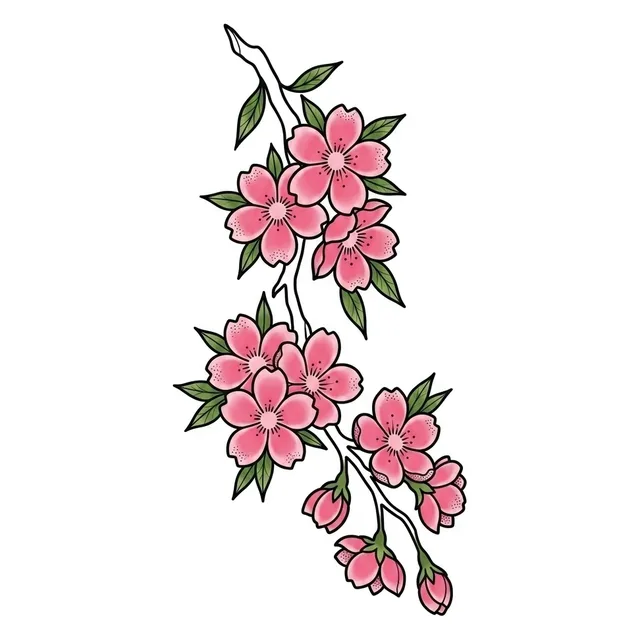 neo traditional Cherry Blossom tattoo design, in colour