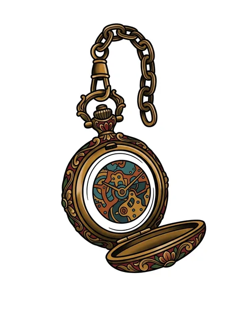 Color neo traditional clock tattoo design