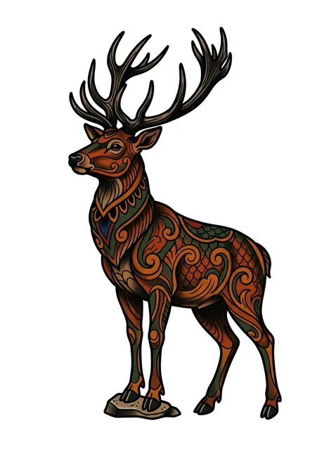 Color neo traditional deer tattoo design: a majestic deer