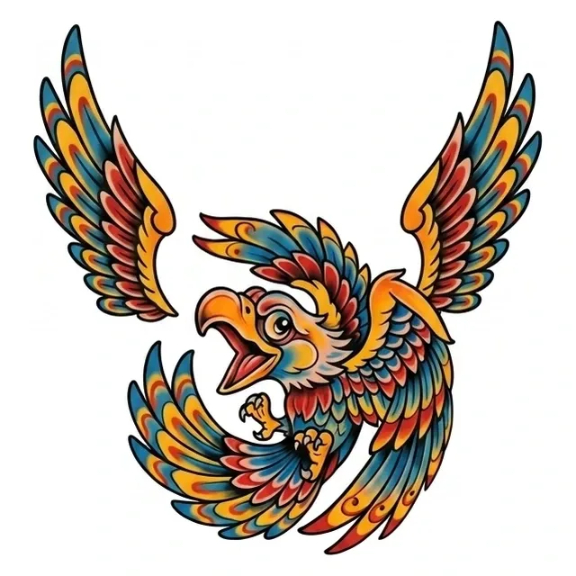 Color neo traditional eagle and bird tattoo design