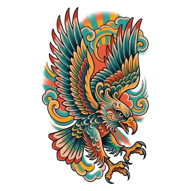 Color neo traditional cloud and eagle tattoo design