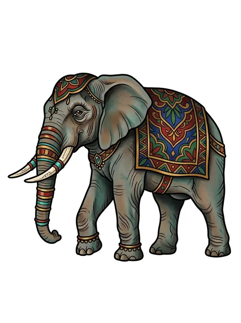 Color neo traditional elephant tattoo design
