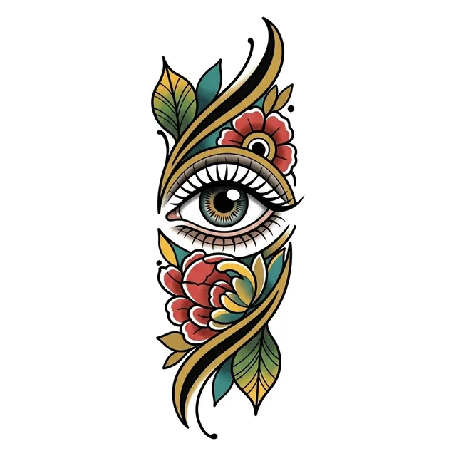 neo traditional Eye tattoo design, in colour