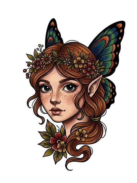 Color neo traditional fairy tattoo design