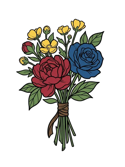 Color neo traditional rose and flower tattoo design: a bouquet of flowers