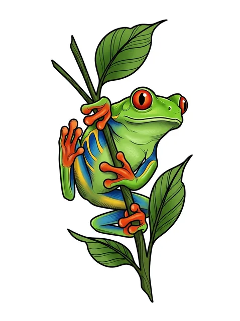 Color neo traditional frog and leaf tattoo design