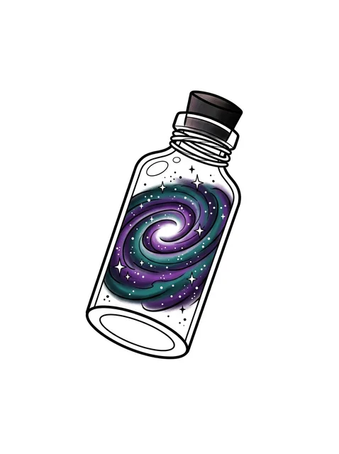Color neo traditional galaxy and bottle tattoo design