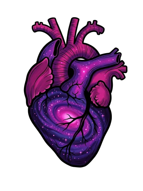 Color neo traditional galaxy and heart tattoo design