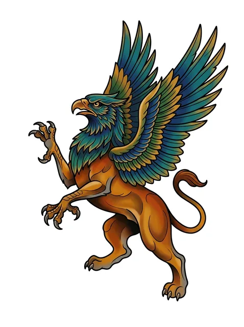 Color neo traditional griffin tattoo design