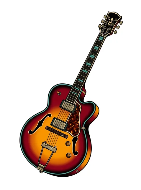 Color neo traditional guitar tattoo design