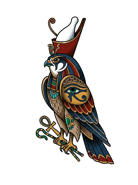 Color neo traditional hawk and eye tattoo design