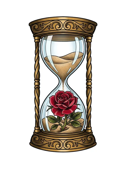 Color neo traditional hourglass and rose tattoo design