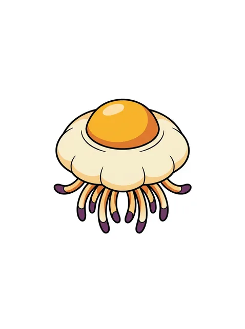 Color neo traditional jellyfish tattoo design: a raised yolk-yellow and orange dome