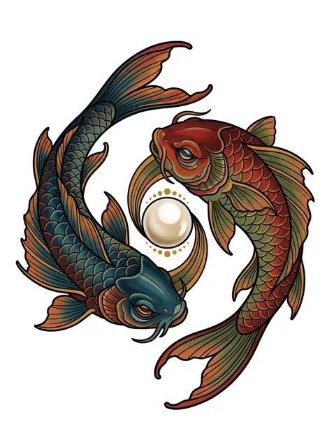 Color neo traditional koi tattoo design
