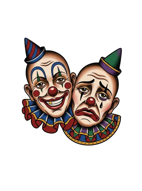 Color neo traditional laugh now cry later and clown tattoo design