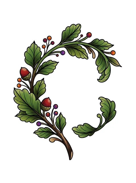 Color neo traditional vine and leaf tattoo design